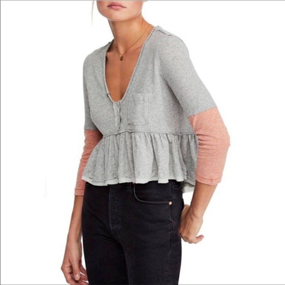 We The Free Womens Heart Of Mine Cotton Peplum Pullover Top Size Medium New!
